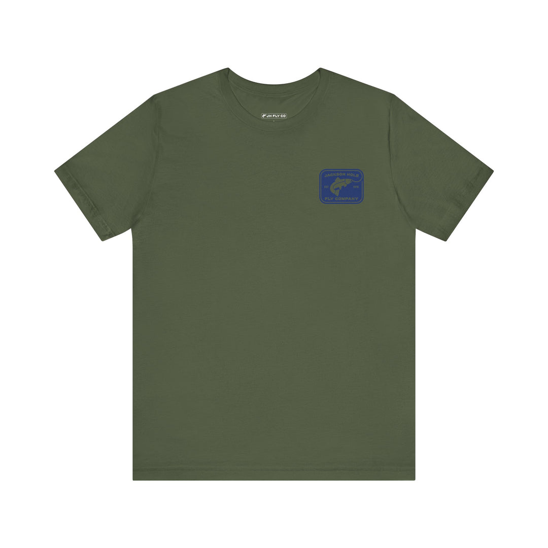 JHFLYCO Rectangle Badge Tee - Peacock Blue Logo