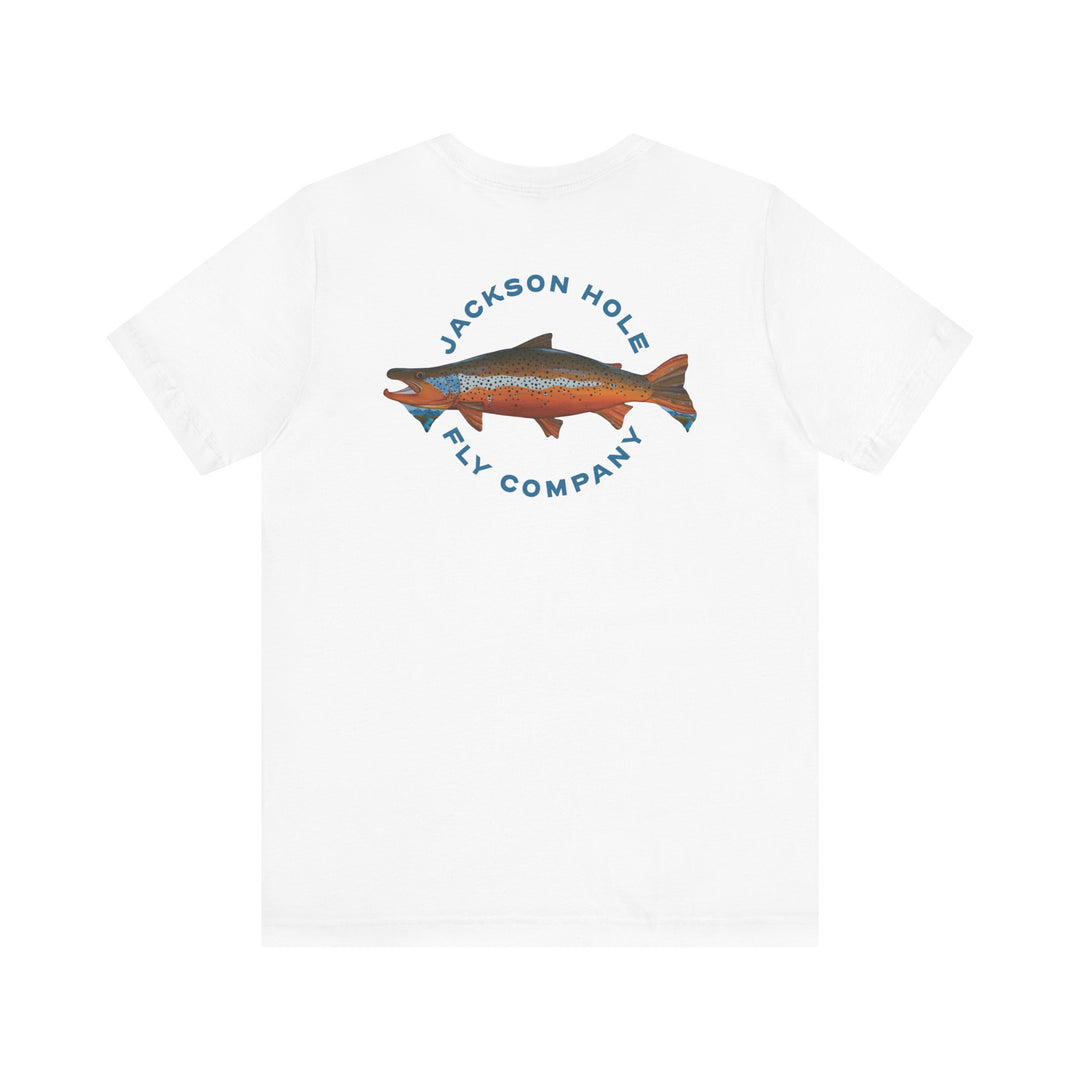 JHFLYCO Teton Brown Trout Badge Tee - Hackle Blue Logo