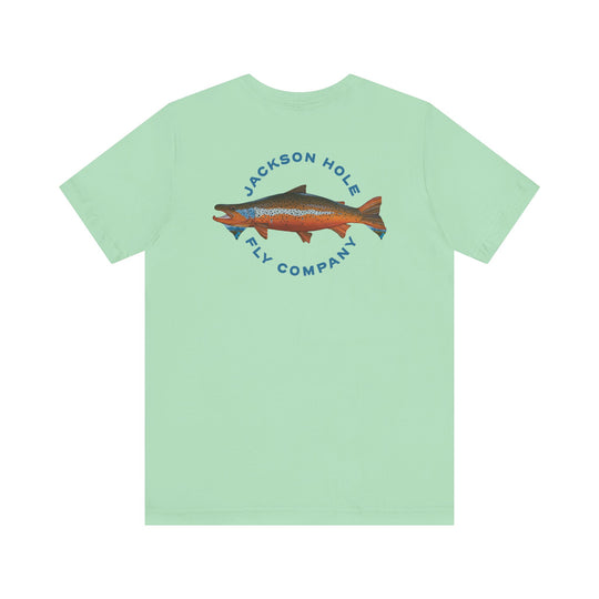 JHFLYCO Teton Brown Trout Badge Tee - Hackle Blue Logo