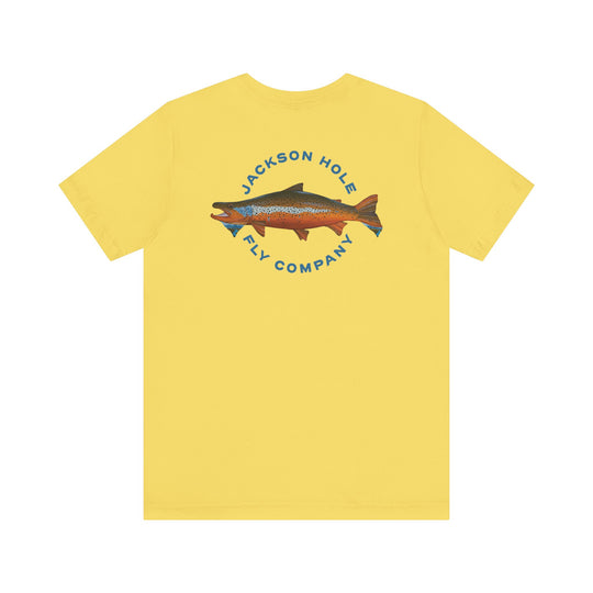 JHFLYCO Teton Brown Trout Badge Tee - Hackle Blue Logo