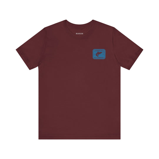 JHFLYCO Teton Brown Trout Badge Tee - Hackle Blue Logo