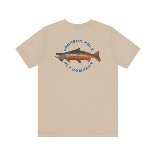 JHFLYCO Teton Brown Trout Badge Tee - Hackle Blue Logo