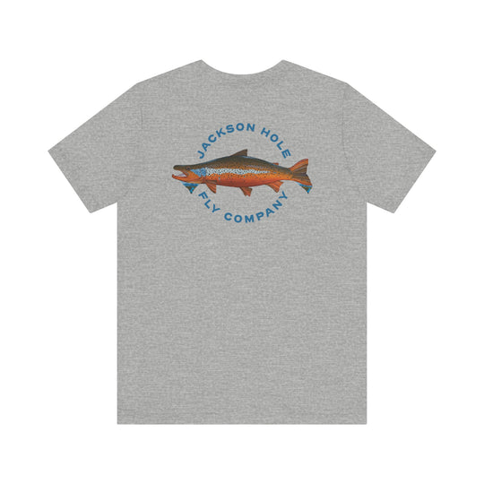 JHFLYCO Teton Brown Trout Badge Tee - Hackle Blue Logo