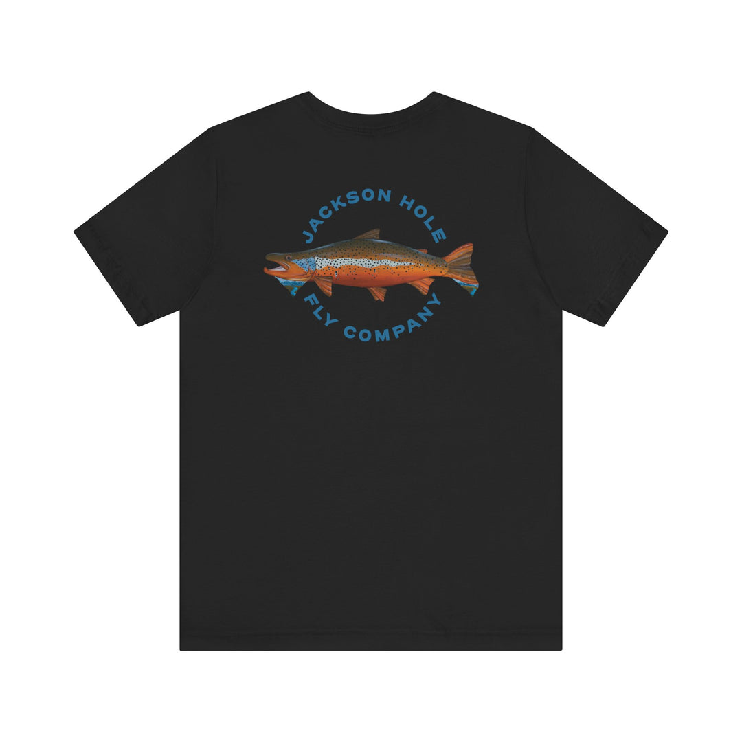 JHFLYCO Teton Brown Trout Badge Tee - Hackle Blue Logo