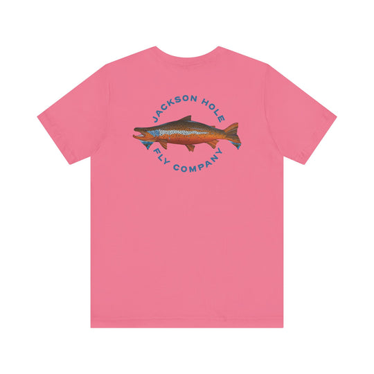 JHFLYCO Teton Brown Trout Badge Tee - Hackle Blue Logo