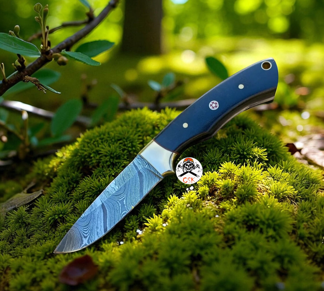 OUTDOOR HUNTING KNIFE 8.5" DAMASCUS BLADE &amp; Resin HANDLE