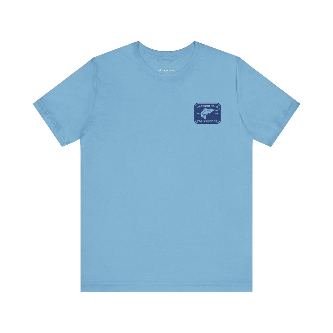 JHFLYCO Rectangle Badge Tee - Peacock Blue Logo