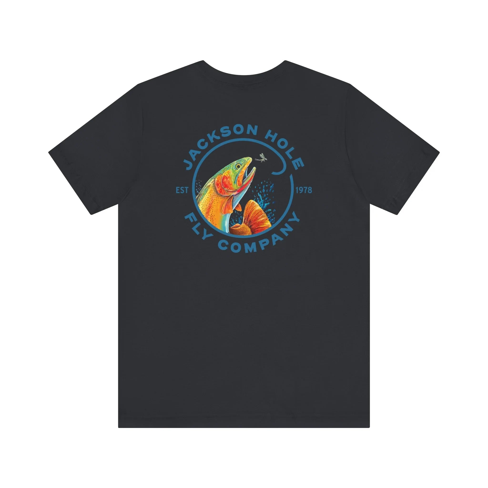 JHFLYCO Cutthroat Trout Badge Tee - Hackle Blue Logo – Jackson