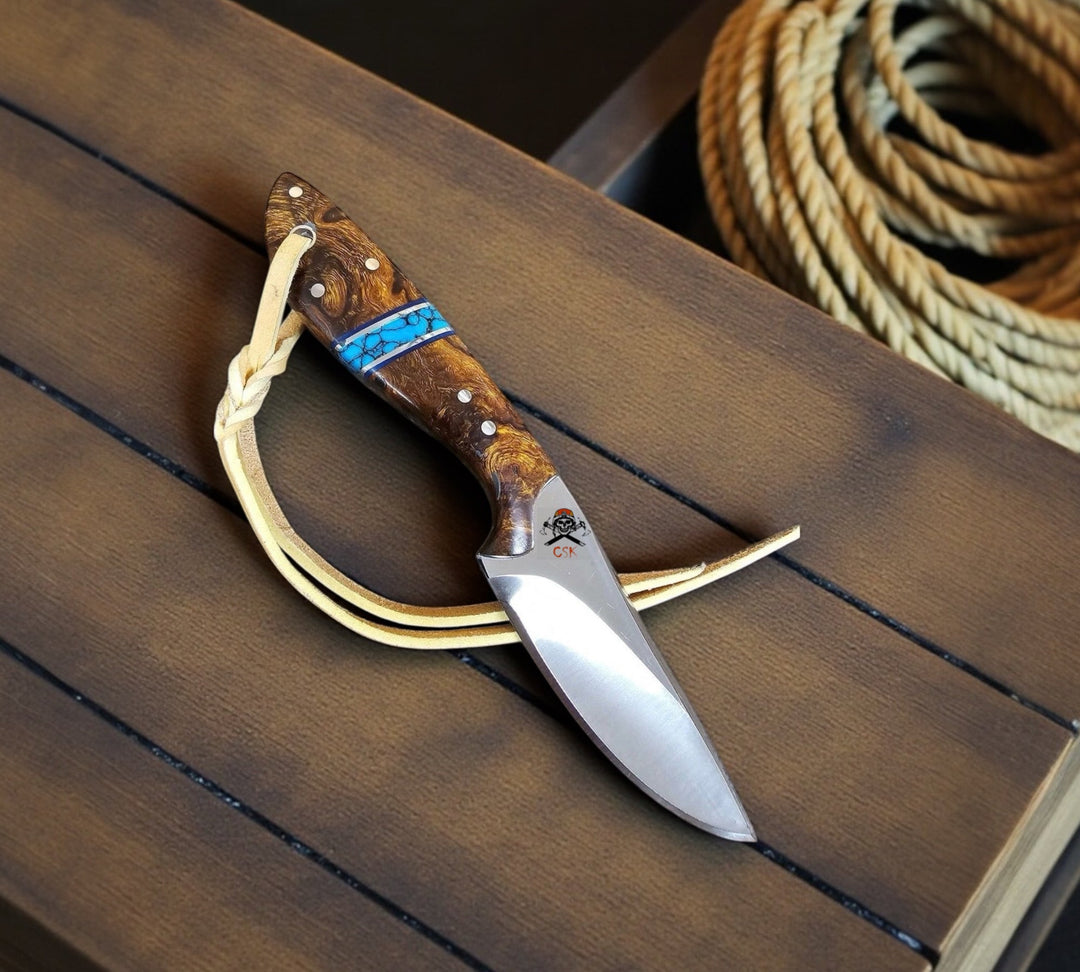 Western Ranger Knife - 7.5” D2 Steel Blade With Rosewood &amp; Turquoise Resin Handle
