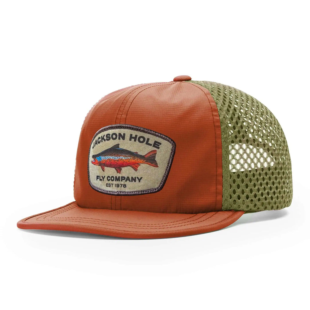 JHFLYCO Rogue Ball Cap – Brown Trout Patch Mesh Hat – Jackson Hole