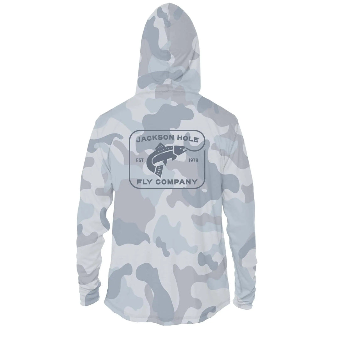 JHFLYCO Sun Hoodie, Blue Camo, Sun Protection | Jackson Hole Fly Company