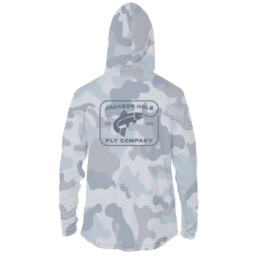 JHFLYCO Sun Hoodie, Blue Camo, Sun Protection | Jackson Hole Fly Company