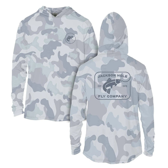 JHFLYCO Sun Hoodie, Blue Camo, Sun Protection | Jackson Hole Fly Company