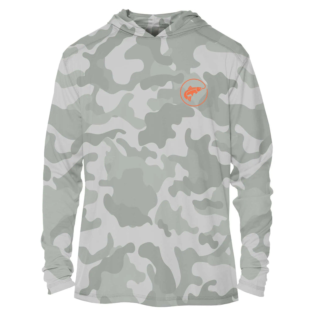 JHFLYCO Sun Hoodie, Gray Camo, Sun Protection | Jackson Hole Fly Company