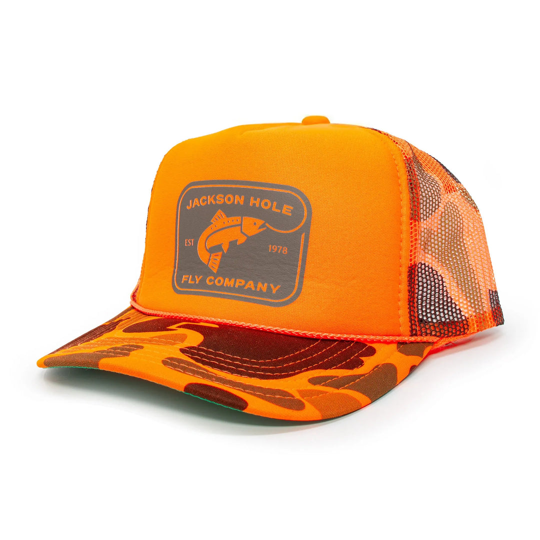 JHFLYCO Foam Trucker Cap - Rectangle Logo - apparel, ball cap mesh back, Hat, Hats, Otto, trucker | Jackson Hole Fly Company