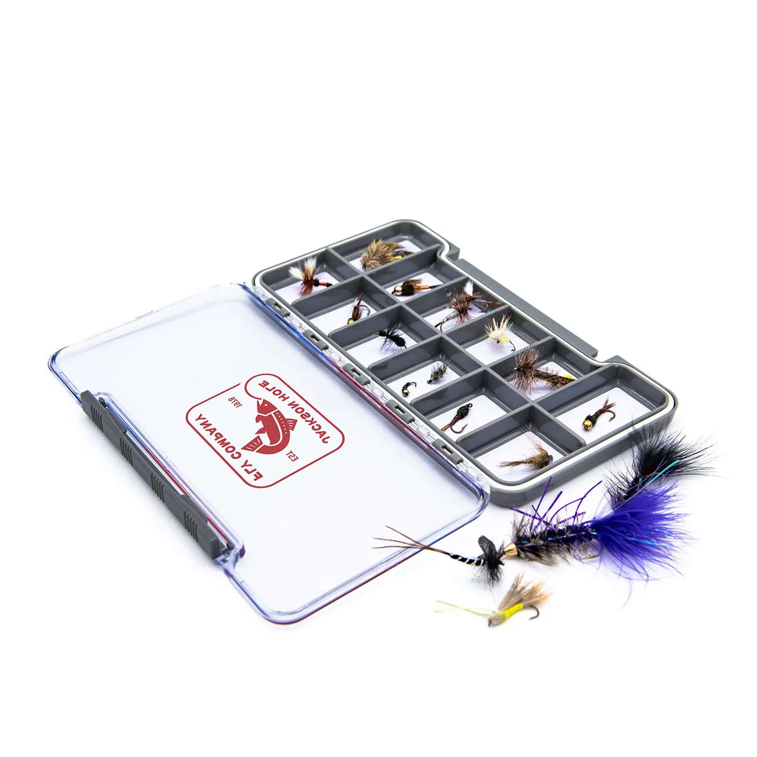 The JHFLYCO Slim Magnetic Fly Box is waterproof, ultra-thin, and built for serious anglers. Featuring 12 magnetic compartments and a gasket-sealed lid, this fly box keeps your flies secure, dry, and ready to go.