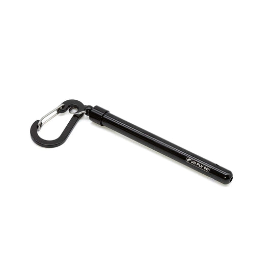 JHFLYCO Stream Thermometer with black aluminum housing, slotted protective cover, and integrated carabiner
