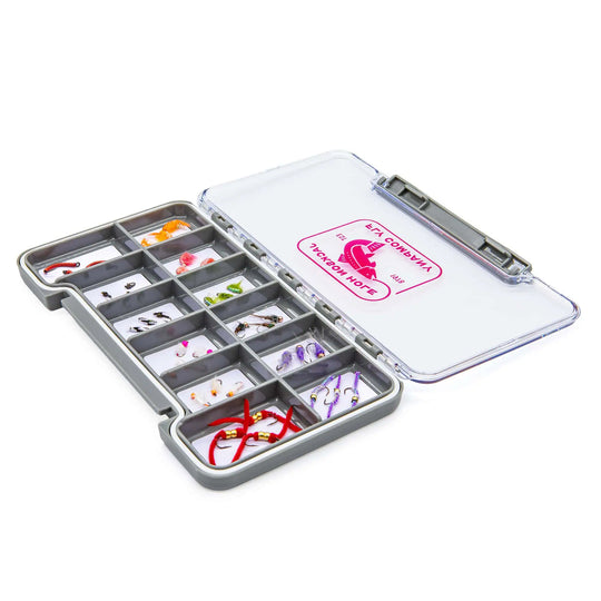 JHFLYCO Loaded Tailwater Nymph Assortment — 36 flies including scuds, Ray Charles sow bugs, worms and midges in a slim magnetic fly box