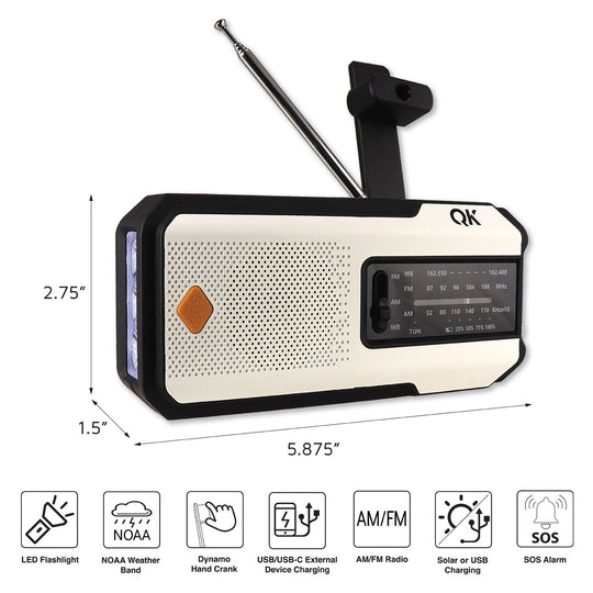 4-in-1 NOAA Weather Band Radio &amp; Flashlight with Solar, Dynamo and USB Charging