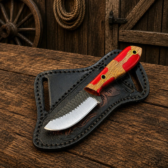 Compact Cowboy Skinning Knife – Rasp Steel with Belt Sheath