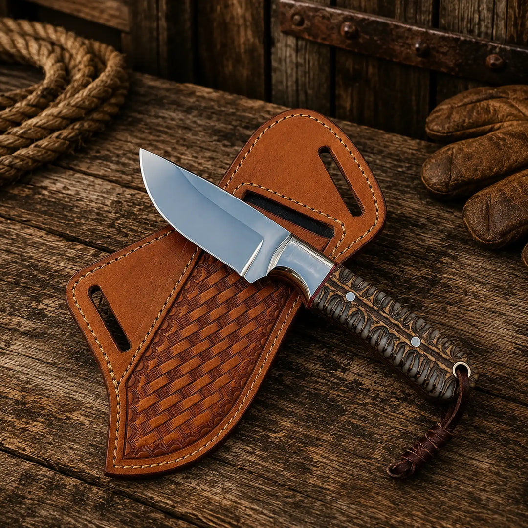 Traditional Cowboy Hunting Knife – D2 Steel with Pinecone Resin Handle