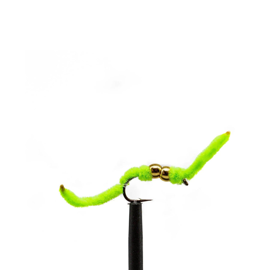 Double Bead Ultra Worm Fluorescent Lime - Flies, Worms | Jackson Hole Fly Company