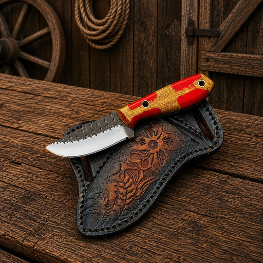 Compact Cowboy Skinning Knife – Rasp Steel with Belt Sheath