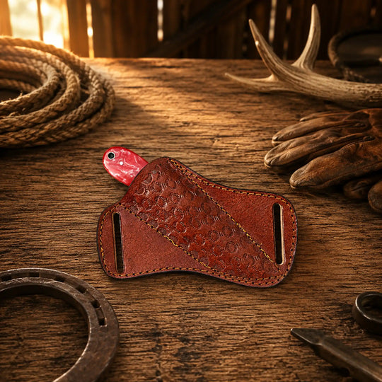 Hand-Forged Rasp Steel Cowboy Skinning Knife – Epoxy Resin Handle &amp; Pancake Leather Sheath