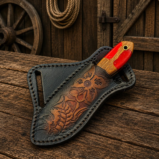 Compact Cowboy Skinning Knife – Rasp Steel with Belt Sheath