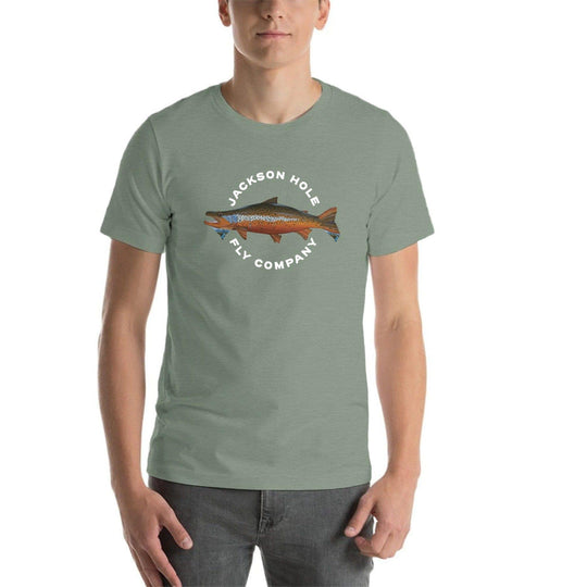 Jackson Hole Fly Company JHFLYCO Piper Nunn Artist Collab Brown Trout Short Sleeve T-shirt Heather Sage / XS Apparel