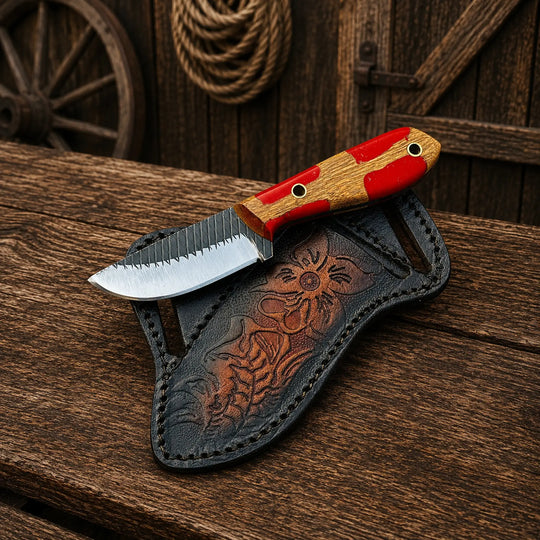 Compact Cowboy Skinning Knife – Rasp Steel with Belt Sheath