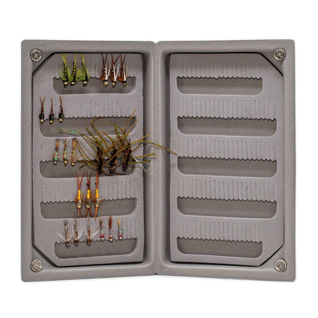JHFLYCO Standard Nymph Box - accessories, assorted fly box, dry flies, fly boxes, Loaded Foam Fly Box | Jackson Hole Fly Company
