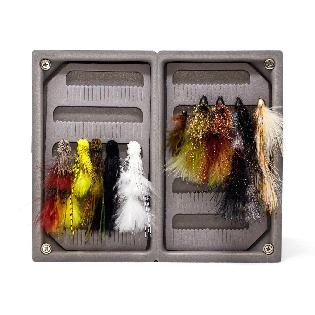 big fishing fly box JHFLYCO Loaded Foam Fly Box – Medium Streamer Assortment